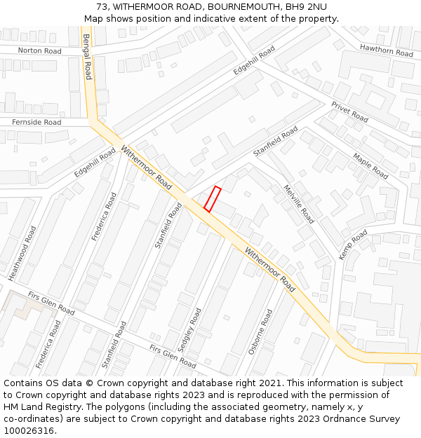 73, WITHERMOOR ROAD, BOURNEMOUTH, BH9 2NU: Location map and indicative extent of plot