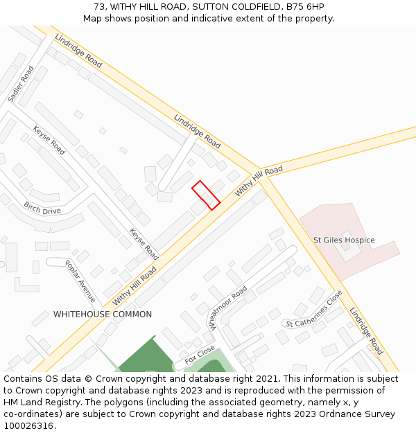 73, WITHY HILL ROAD, SUTTON COLDFIELD, B75 6HP: Location map and indicative extent of plot