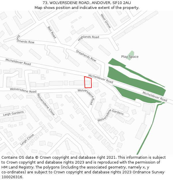 73, WOLVERSDENE ROAD, ANDOVER, SP10 2AU: Location map and indicative extent of plot