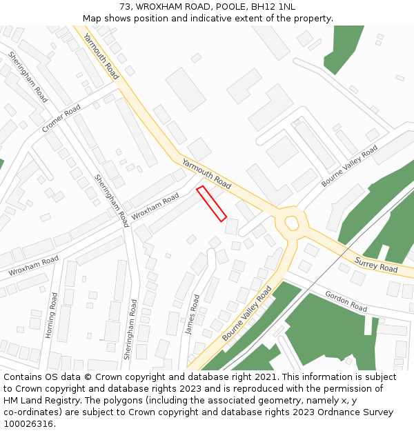 73, WROXHAM ROAD, POOLE, BH12 1NL: Location map and indicative extent of plot