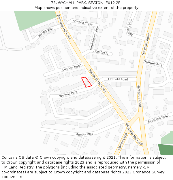 73, WYCHALL PARK, SEATON, EX12 2EL: Location map and indicative extent of plot