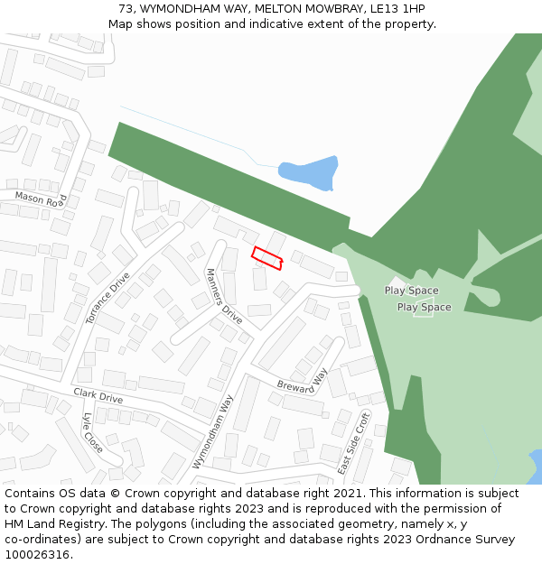 73, WYMONDHAM WAY, MELTON MOWBRAY, LE13 1HP: Location map and indicative extent of plot