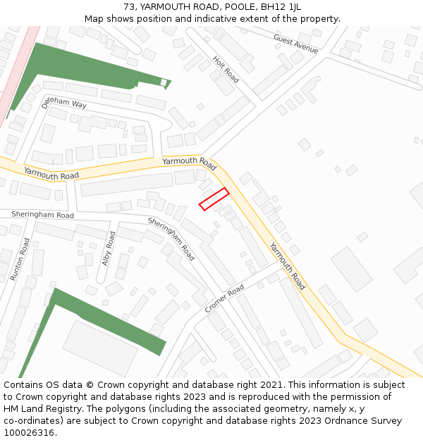 73, YARMOUTH ROAD, POOLE, BH12 1JL: Location map and indicative extent of plot