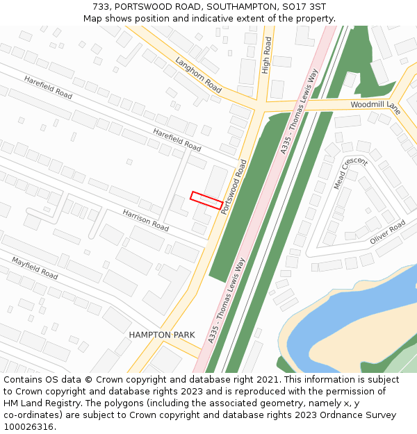 733, PORTSWOOD ROAD, SOUTHAMPTON, SO17 3ST: Location map and indicative extent of plot