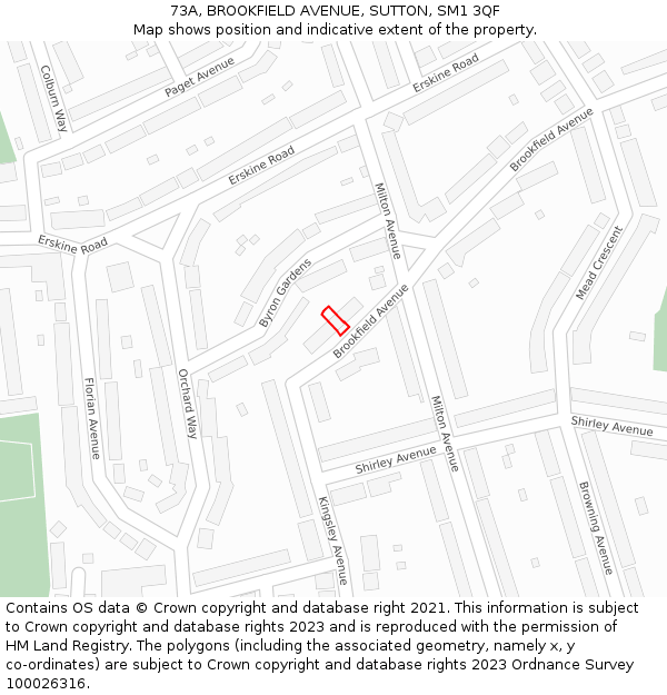 73A, BROOKFIELD AVENUE, SUTTON, SM1 3QF: Location map and indicative extent of plot