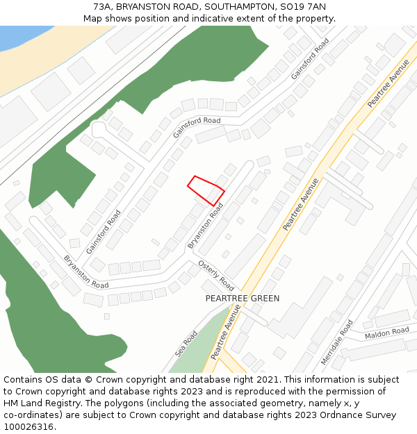 73A, BRYANSTON ROAD, SOUTHAMPTON, SO19 7AN: Location map and indicative extent of plot