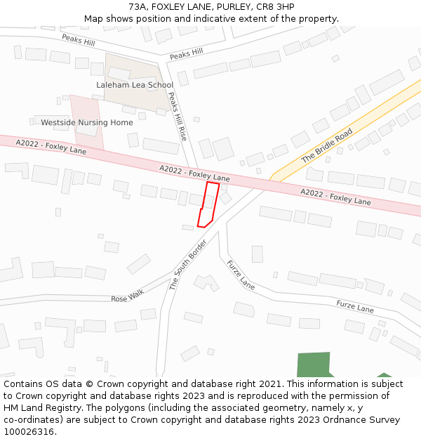 73A, FOXLEY LANE, PURLEY, CR8 3HP: Location map and indicative extent of plot