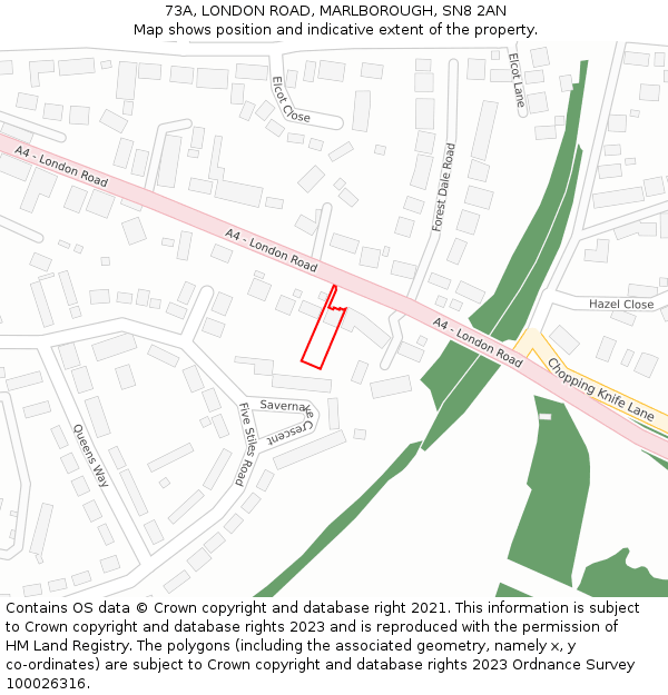 73A, LONDON ROAD, MARLBOROUGH, SN8 2AN: Location map and indicative extent of plot