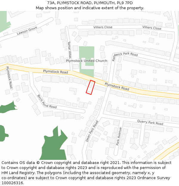 73A, PLYMSTOCK ROAD, PLYMOUTH, PL9 7PD: Location map and indicative extent of plot