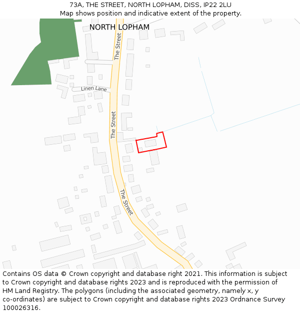 73A, THE STREET, NORTH LOPHAM, DISS, IP22 2LU: Location map and indicative extent of plot