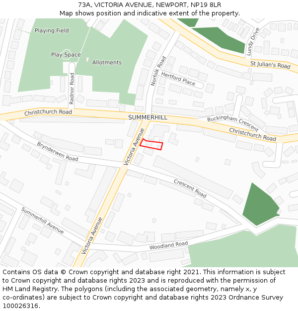 73A, VICTORIA AVENUE, NEWPORT, NP19 8LR: Location map and indicative extent of plot