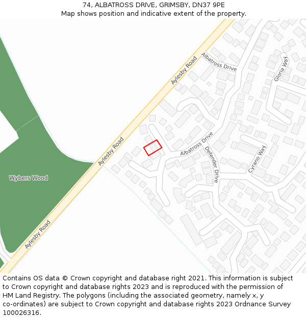 74, ALBATROSS DRIVE, GRIMSBY, DN37 9PE: Location map and indicative extent of plot
