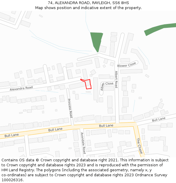 74, ALEXANDRA ROAD, RAYLEIGH, SS6 8HS: Location map and indicative extent of plot