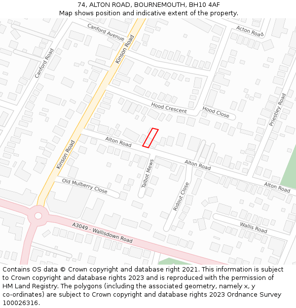 74, ALTON ROAD, BOURNEMOUTH, BH10 4AF: Location map and indicative extent of plot