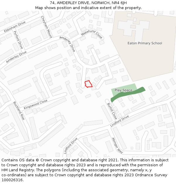 74, AMDERLEY DRIVE, NORWICH, NR4 6JH: Location map and indicative extent of plot