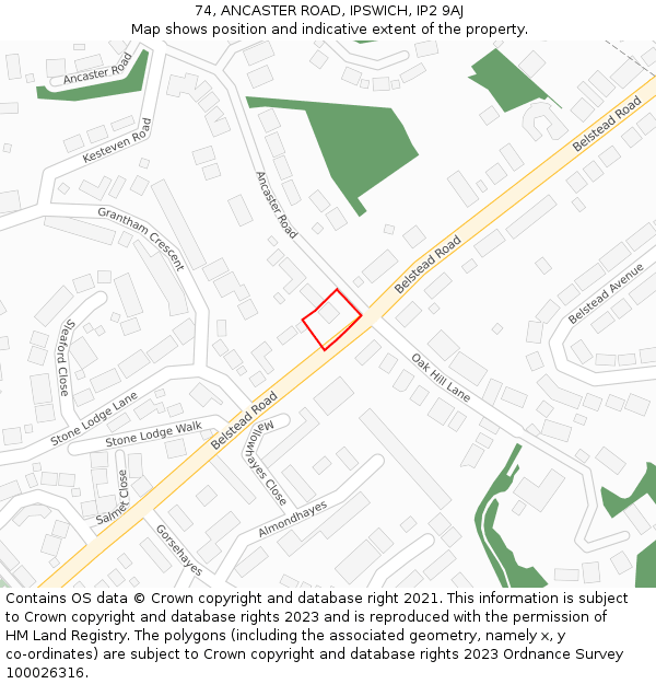 74, ANCASTER ROAD, IPSWICH, IP2 9AJ: Location map and indicative extent of plot