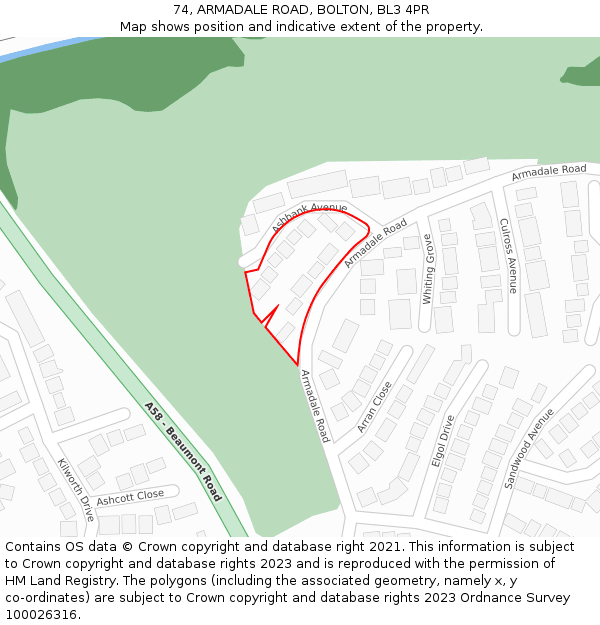 74, ARMADALE ROAD, BOLTON, BL3 4PR: Location map and indicative extent of plot
