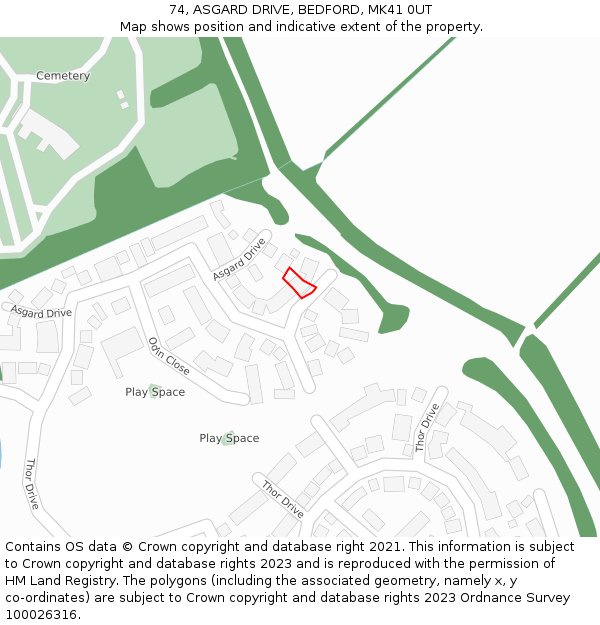 74, ASGARD DRIVE, BEDFORD, MK41 0UT: Location map and indicative extent of plot