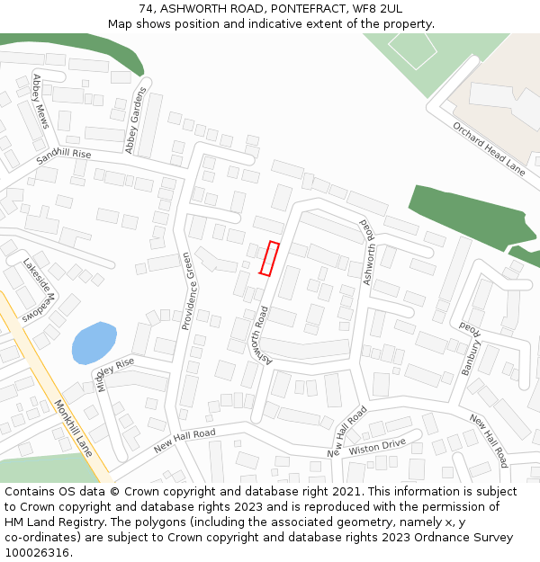 74, ASHWORTH ROAD, PONTEFRACT, WF8 2UL: Location map and indicative extent of plot