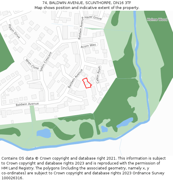 74, BALDWIN AVENUE, SCUNTHORPE, DN16 3TF: Location map and indicative extent of plot