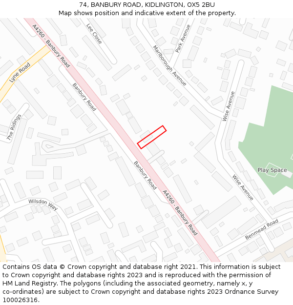 74, BANBURY ROAD, KIDLINGTON, OX5 2BU: Location map and indicative extent of plot