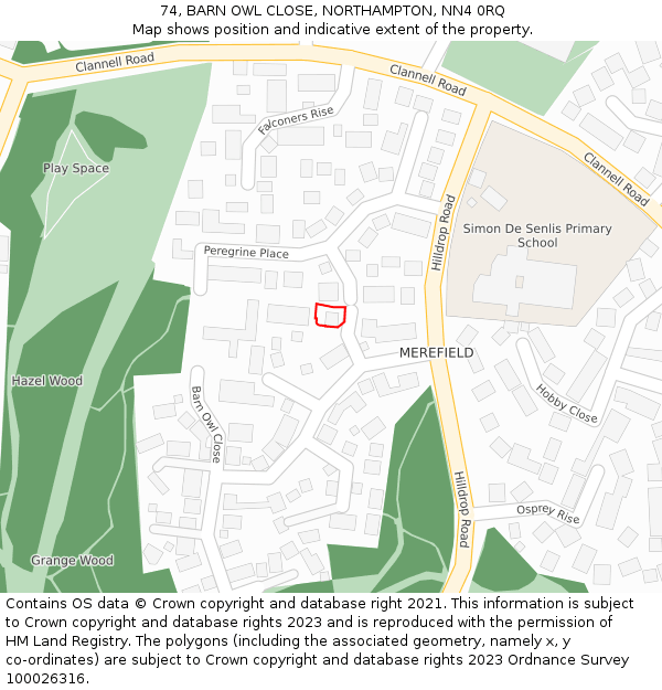 74, BARN OWL CLOSE, NORTHAMPTON, NN4 0RQ: Location map and indicative extent of plot