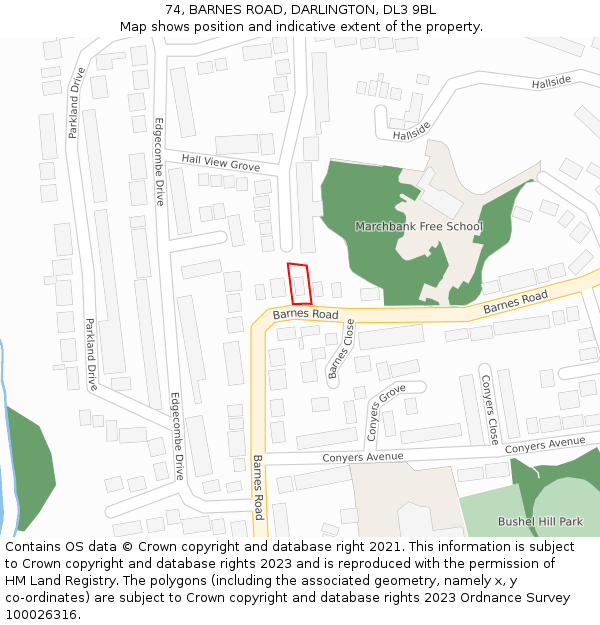 74, BARNES ROAD, DARLINGTON, DL3 9BL: Location map and indicative extent of plot