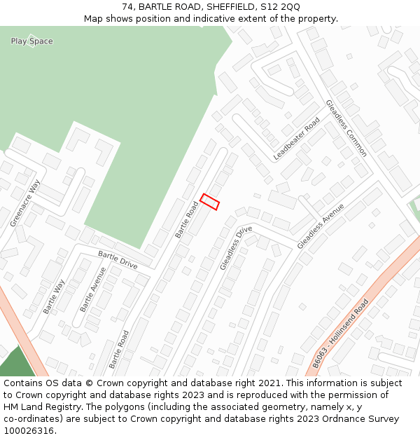 74, BARTLE ROAD, SHEFFIELD, S12 2QQ: Location map and indicative extent of plot