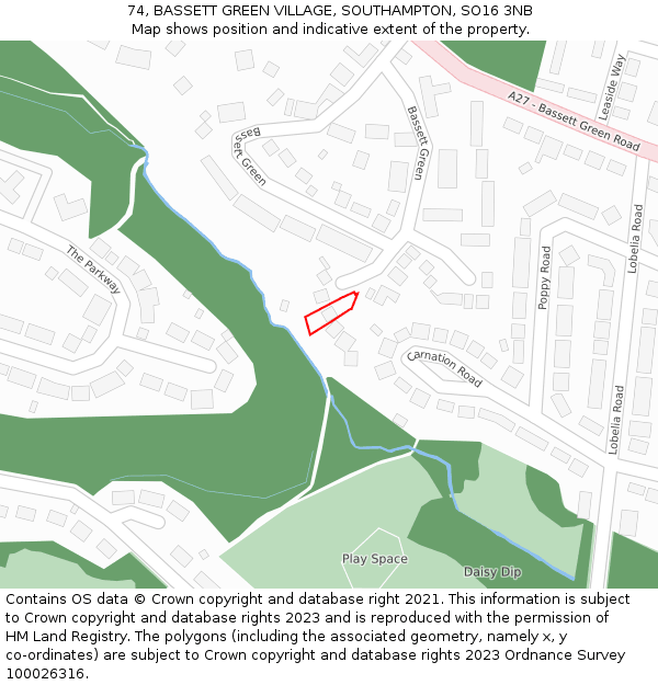 74, BASSETT GREEN VILLAGE, SOUTHAMPTON, SO16 3NB: Location map and indicative extent of plot