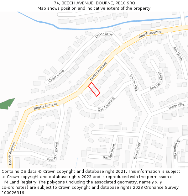 74, BEECH AVENUE, BOURNE, PE10 9RQ: Location map and indicative extent of plot