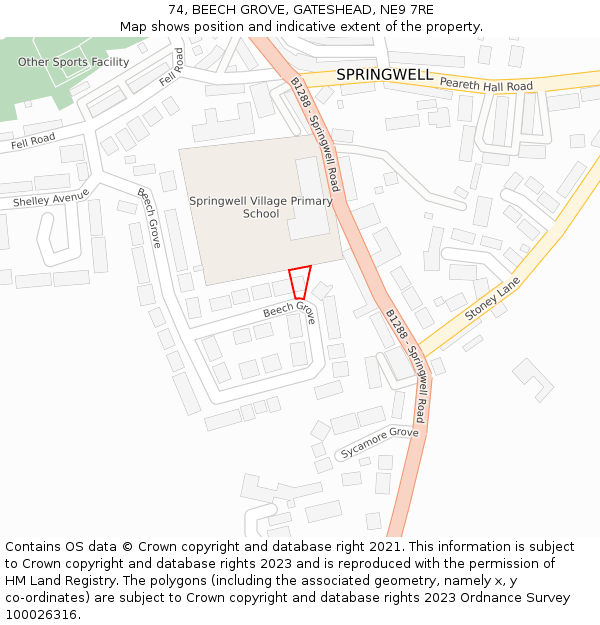 74, BEECH GROVE, GATESHEAD, NE9 7RE: Location map and indicative extent of plot