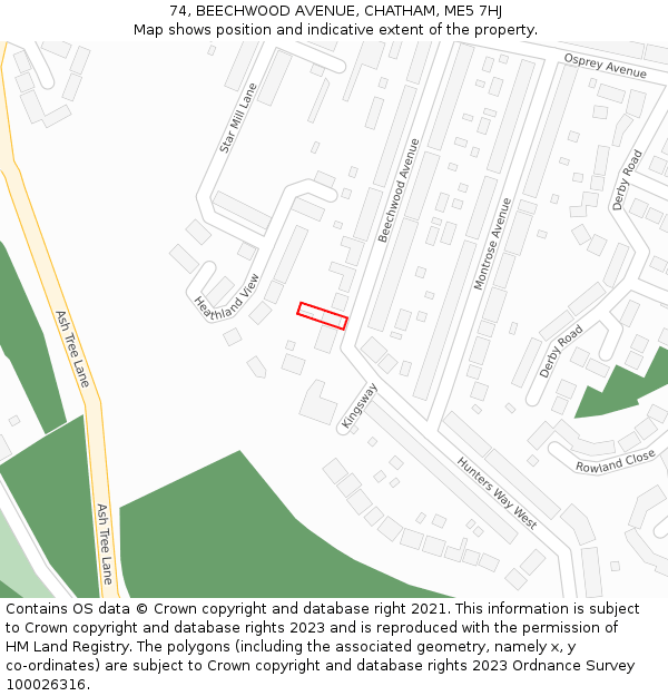 74, BEECHWOOD AVENUE, CHATHAM, ME5 7HJ: Location map and indicative extent of plot