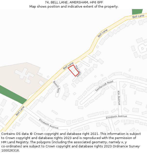 74, BELL LANE, AMERSHAM, HP6 6PF: Location map and indicative extent of plot