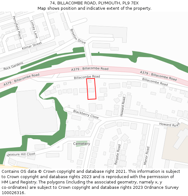 74, BILLACOMBE ROAD, PLYMOUTH, PL9 7EX: Location map and indicative extent of plot