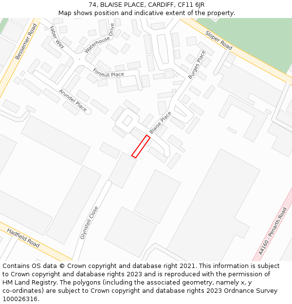 74, BLAISE PLACE, CARDIFF, CF11 6JR: Location map and indicative extent of plot