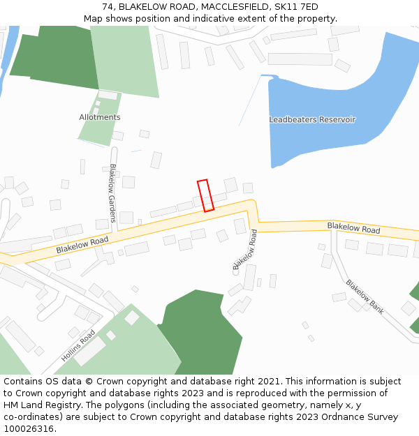 74, BLAKELOW ROAD, MACCLESFIELD, SK11 7ED: Location map and indicative extent of plot