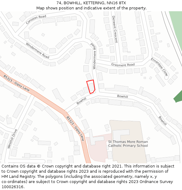 74, BOWHILL, KETTERING, NN16 8TX: Location map and indicative extent of plot