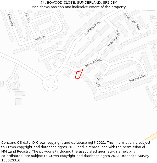 74, BOWOOD CLOSE, SUNDERLAND, SR2 0BY: Location map and indicative extent of plot