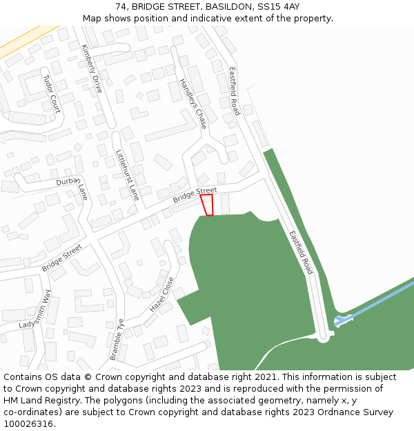 74, BRIDGE STREET, BASILDON, SS15 4AY: Location map and indicative extent of plot
