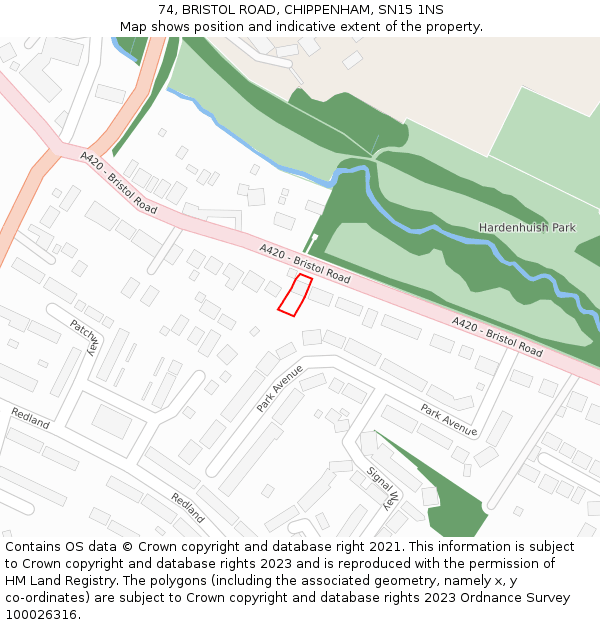 74, BRISTOL ROAD, CHIPPENHAM, SN15 1NS: Location map and indicative extent of plot