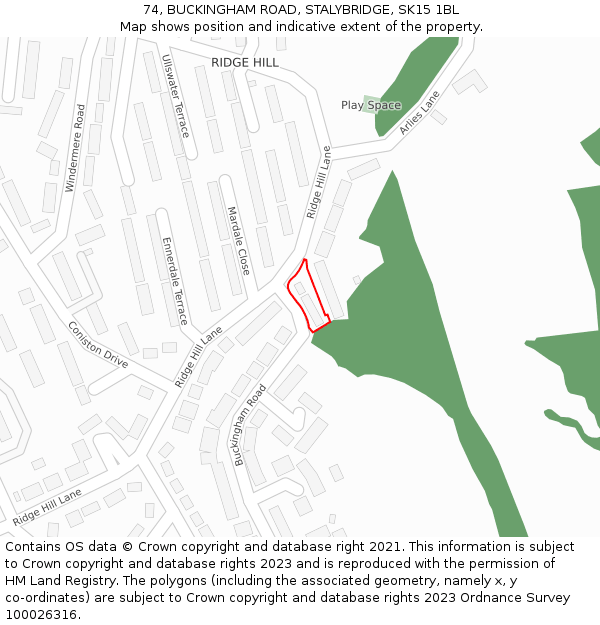 74, BUCKINGHAM ROAD, STALYBRIDGE, SK15 1BL: Location map and indicative extent of plot