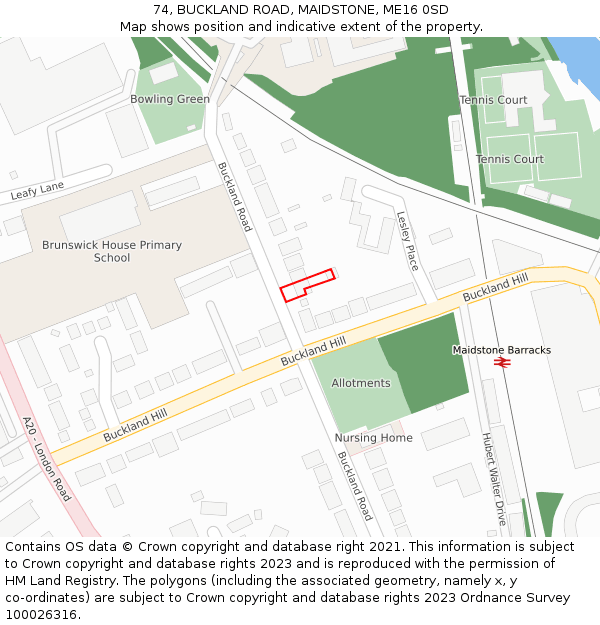 74, BUCKLAND ROAD, MAIDSTONE, ME16 0SD: Location map and indicative extent of plot