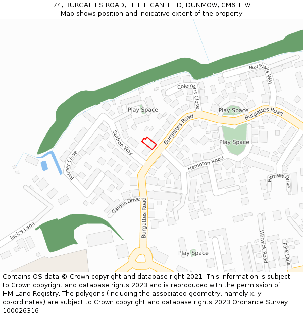 74, BURGATTES ROAD, LITTLE CANFIELD, DUNMOW, CM6 1FW: Location map and indicative extent of plot