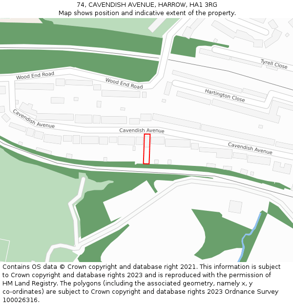 74, CAVENDISH AVENUE, HARROW, HA1 3RG: Location map and indicative extent of plot
