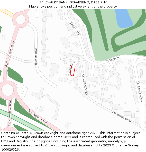 74, CHALKY BANK, GRAVESEND, DA11 7NY: Location map and indicative extent of plot