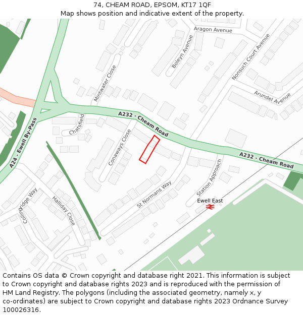 74, CHEAM ROAD, EPSOM, KT17 1QF: Location map and indicative extent of plot