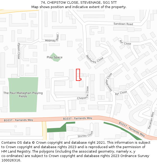 74, CHEPSTOW CLOSE, STEVENAGE, SG1 5TT: Location map and indicative extent of plot