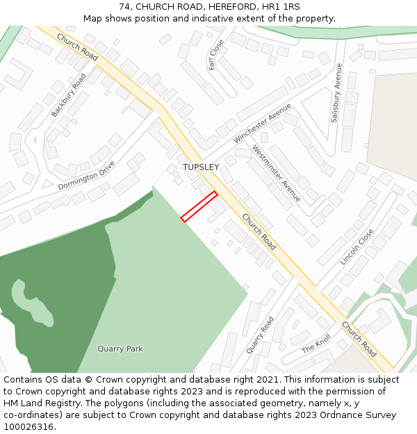 74, CHURCH ROAD, HEREFORD, HR1 1RS: Location map and indicative extent of plot
