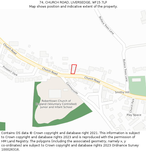 74, CHURCH ROAD, LIVERSEDGE, WF15 7LP: Location map and indicative extent of plot