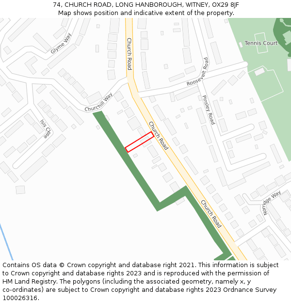 74, CHURCH ROAD, LONG HANBOROUGH, WITNEY, OX29 8JF: Location map and indicative extent of plot